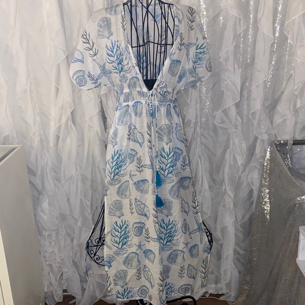 Blue Island Sea Shell Print Swim Coverup